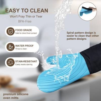 Premium Silicone Oven Mitts – Heat Resistant Up to 500°F, Non-Slip Grip, Easy to Clean, Food Grade & BPA-Free, Ideal for Grilling, Baking, Cooking, Microwave Use (Blue)
