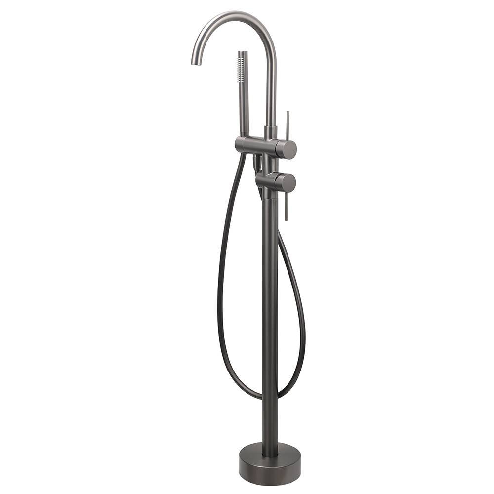 Gun Metal Bathtub Mixer Tap Free Standing Faucet Spout With Handheld Shower Set