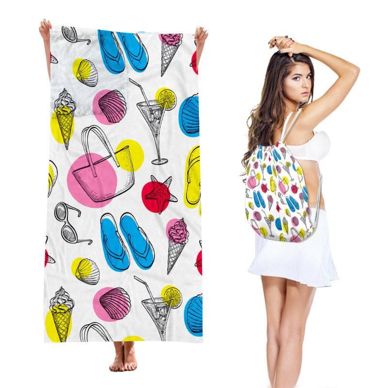 2-in-1 Integrated Quick-Dry Beach Towel Backpack(Style 6) - Foldable Microfiber Sand-Free Towel (Unfolded 75*150cm / Folded40*45cm)