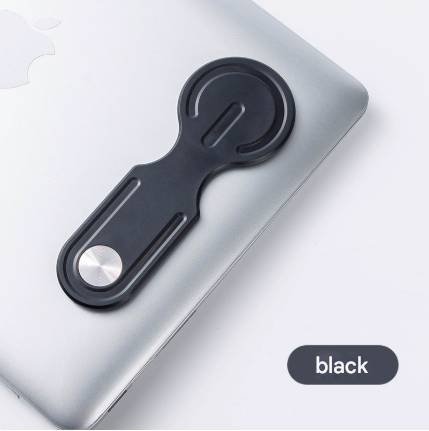 Black Magnetic Laptop Phone Holder Side Mount Expansion Bracket Slim 6mm Foldable Stand with Metal Ring for Dual Screen Work Office Setup
