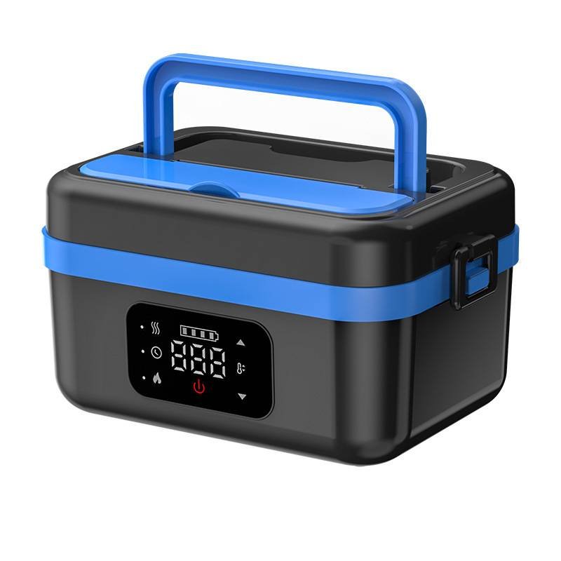 1L Black-Blue Cordless Waterless Heated Lunch Box - Portable 304 Stainless Steel Bento Box for Picnic Students Office Workers, Timed Insulation & USB Rechargeable