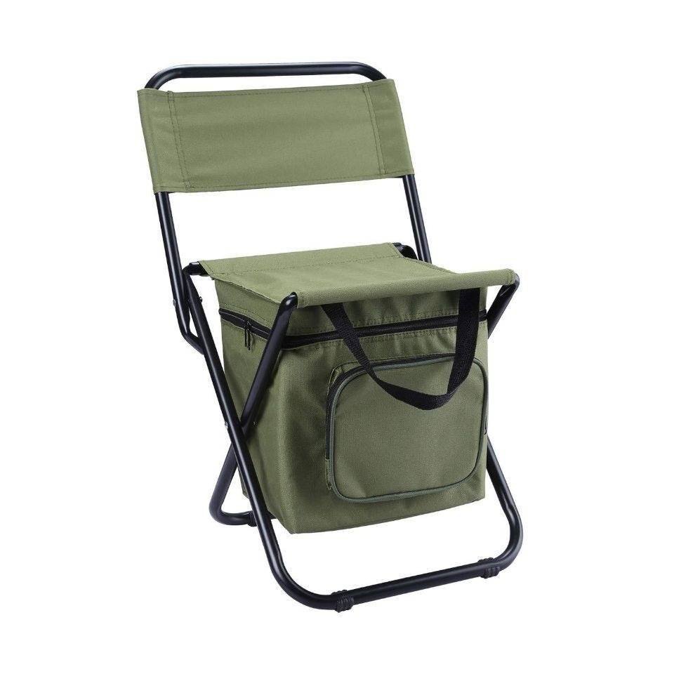 Olive green 3-in-1 Portable Folding Camping Chair with Built-in 10L Cooler Bag Lightweight Backpack Stool for Fishing Beach and Outdoor Picnics