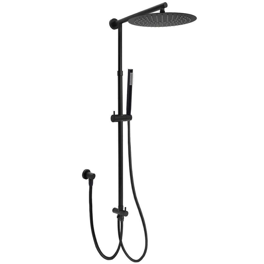 Matte Black Large 12" Round Shower Head Twin Set Stainless Steel Handheld Diverter Wall Rail Arm
