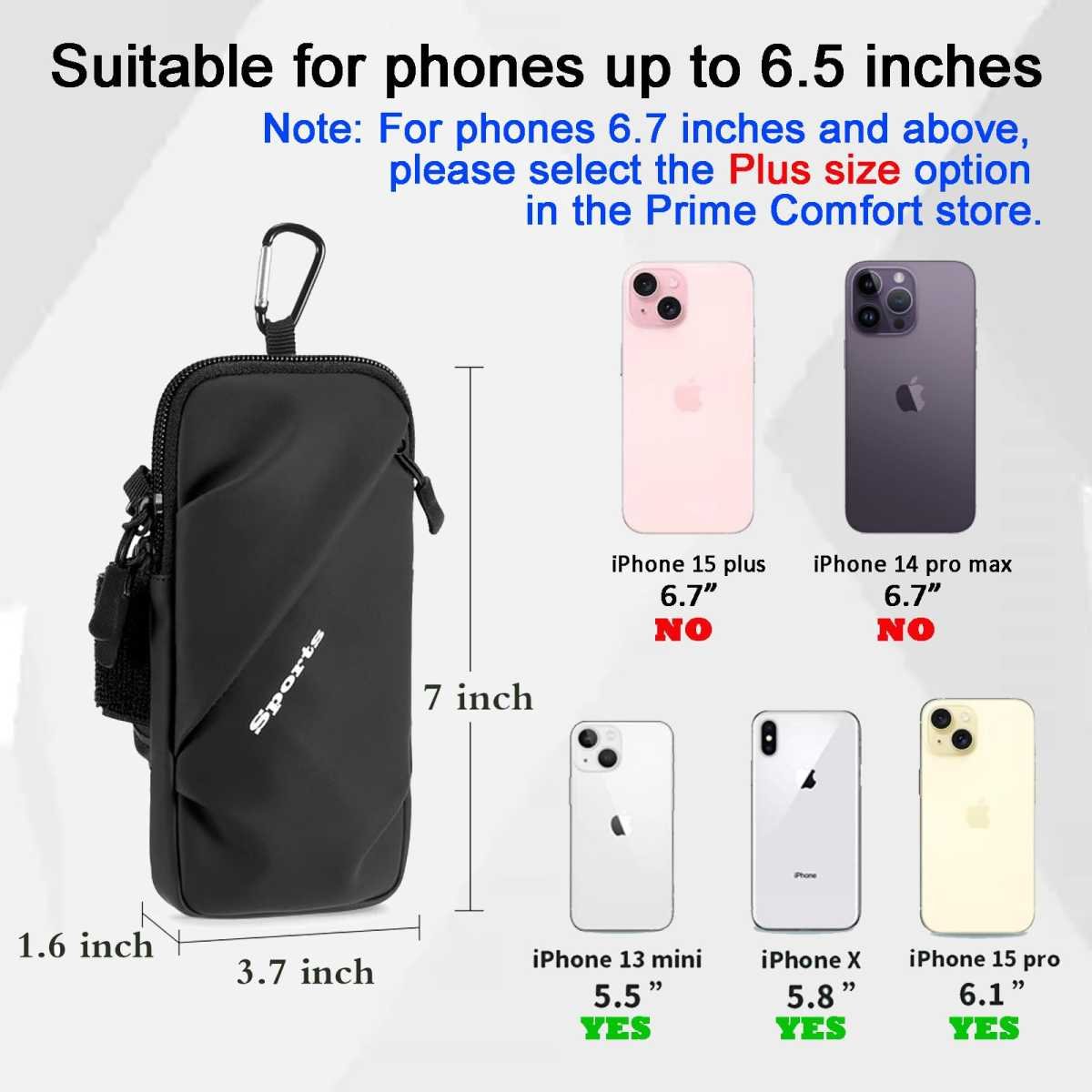 Universal Running Phone Arm Band – Waterproof, Dual Pocket, Adjustable Strap, Breathable Mesh, Fits Phones Up to 6.7 Inches, Crossbody & Waist Clip (Black)