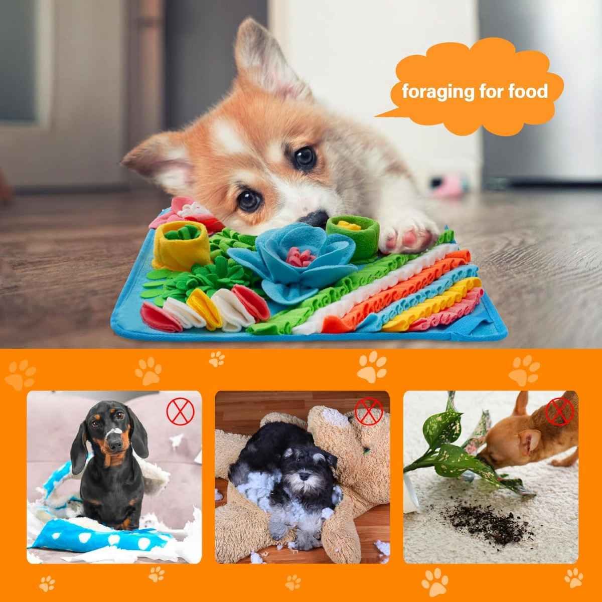 Blue 39X39CM Interactive Fleece Dog Sniffing Mat & Slow Feeder - Stress Relief IQ Training Scent Foraging Blanket for Indoor Cats and Dogs