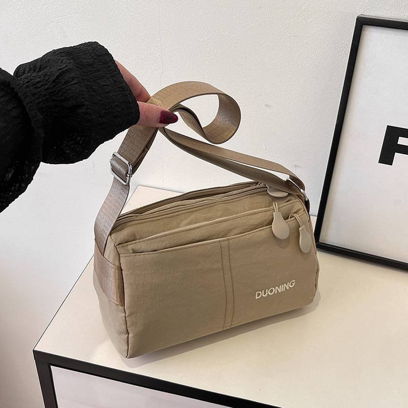 Khaki Women's Lightweight Nylon Crossbody Bag - Multi-Layer Shoulder Purse with Adjustable Strap for Casual Travel and Daily Use