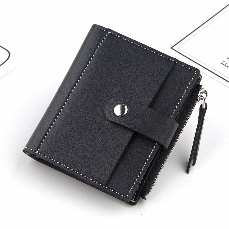Women's Small Wallet PU Leather Card Holder with Zipper Coin Pocket - Black Short Purse with 9 Card Slots & ID Window - Compact Bifold Design for Ladies
