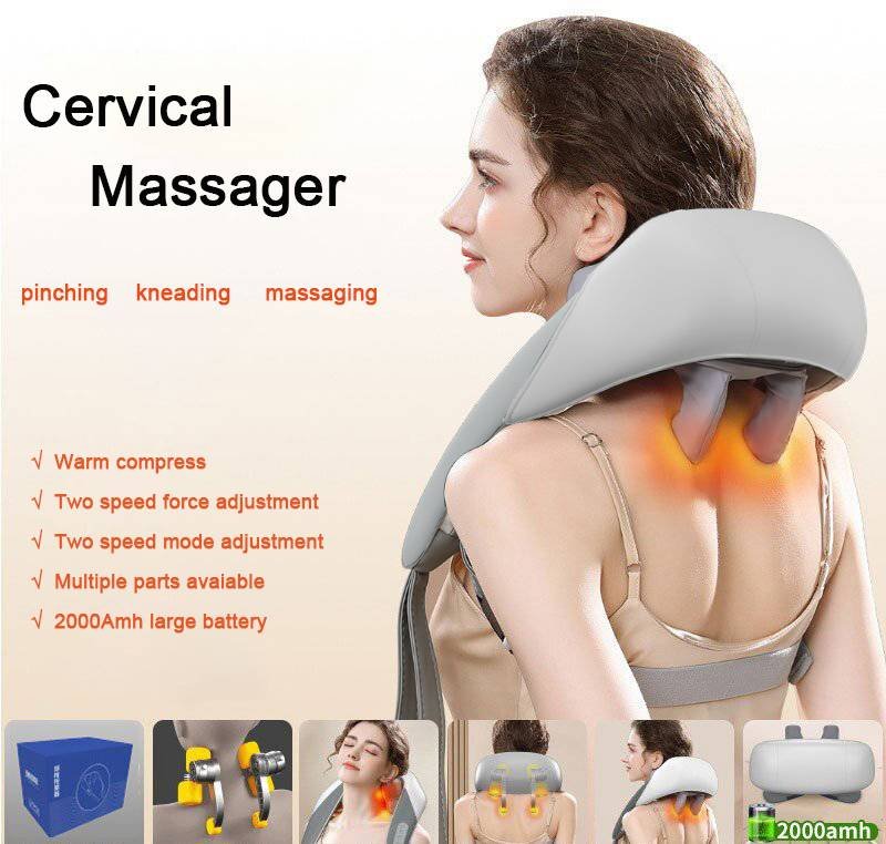 Grey Portable Shiatsu Neck and Shoulder Massager with Heat | Rechargeable 2000mAh Battery