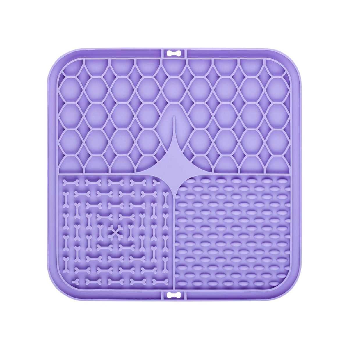 2PCS Purple 20 x 20 cm Silicone Pet Lick Mat | Multi-Zone Slow Feeder Pad with Suction Cups | Anxiety Relief Dog & Cat Bowl