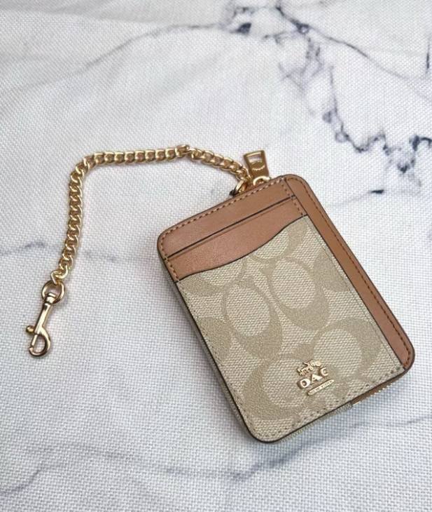 2 Pack Women's Mini Zip Card Holder & Coin Purse with Keychain - Signature Khaki Brown & Brown White - Compact ID Wallet for Commute & Travel