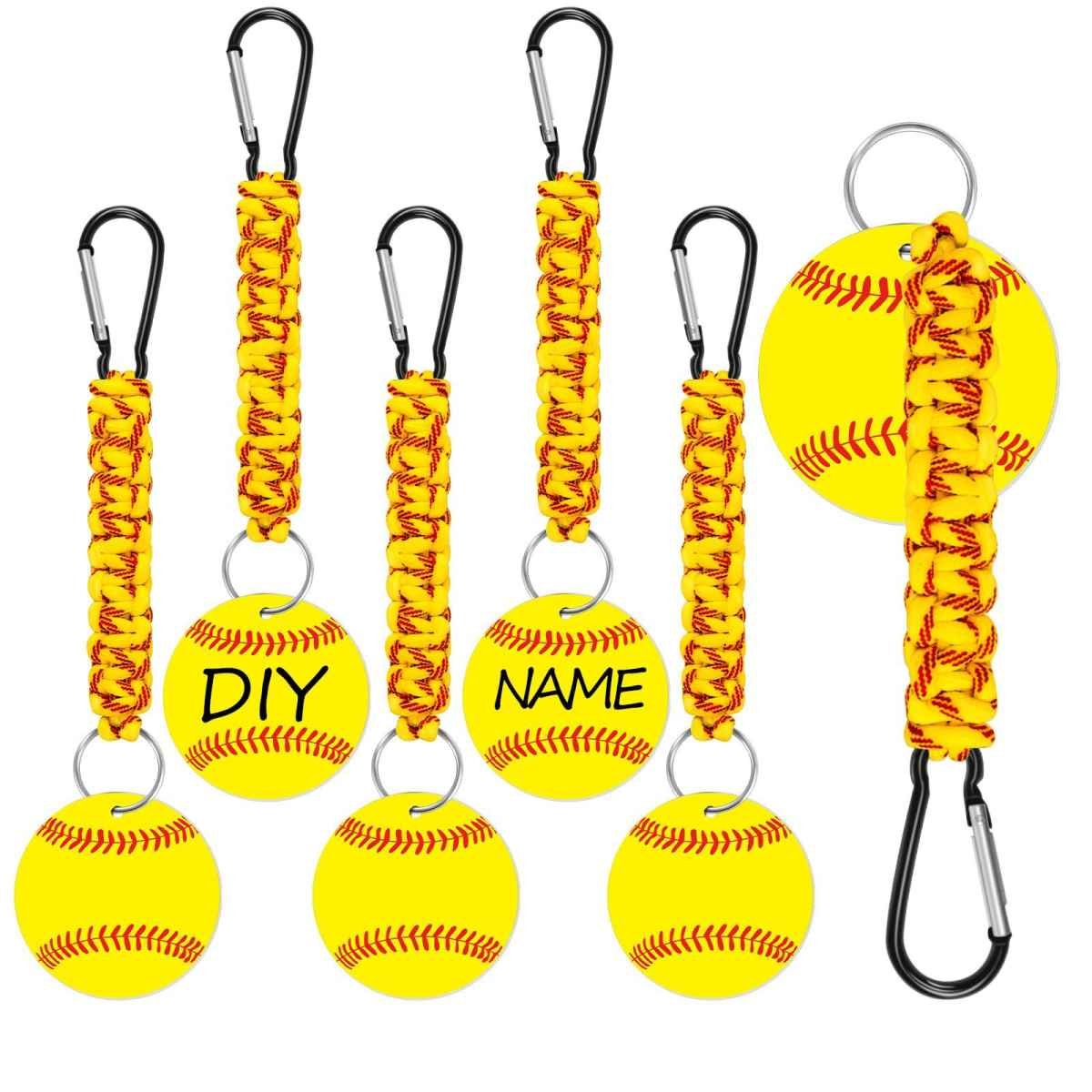 Yellow DIY Baseball Keychain – Acrylic Ball Pendant with Nylon Rope, 2-Pack