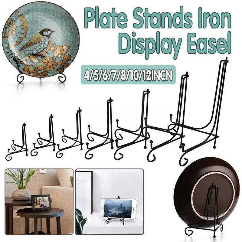 Plate Stands Iron Display Easel Photo Picture Bowl Dish Book Holder Frame Black - 4 Inch
