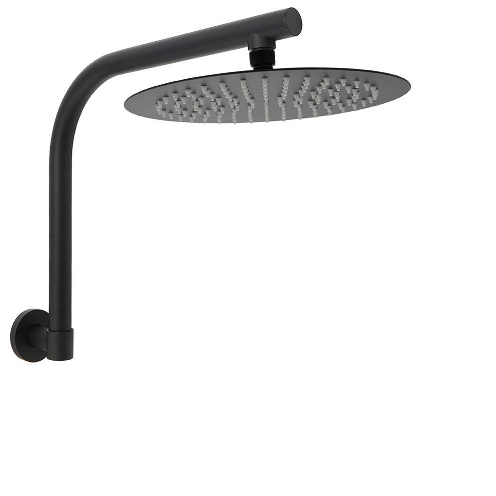 WELS Matt Black 10" SUS Round Rain Shower Head & Gooseneck Swivel Wall Arm Set