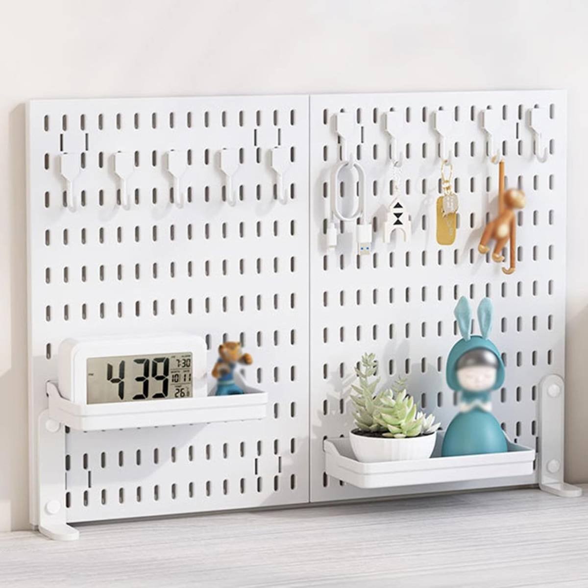 CARLA HOME 2 Pack Desk Pegboard Organizer Kit  with Hooks, Tray & Mount Ideal for Office, Gaming Setup & Home Workspace Organization (White)
