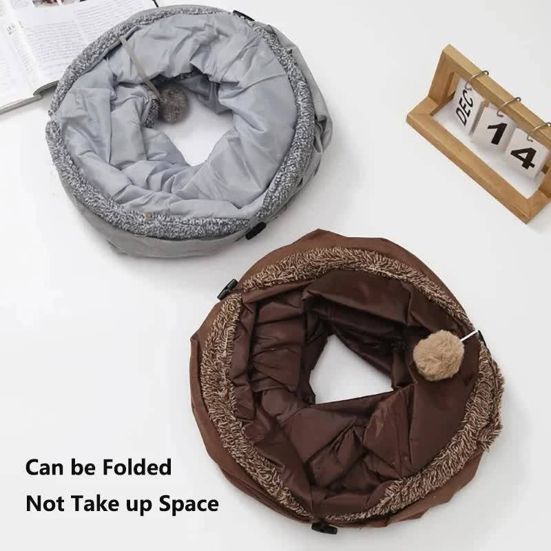 30X130CM Grey Durable Suede Foldable Cat Tunnel - Interactive Multi-Sensory Play Tube with Crinkle Paper & Plush Interior, plush ball and Steel Frame