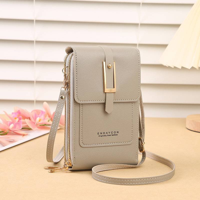 Women's Crossbody Phone Bag with Clear Touch Screen Window PU Leather Wallet Purse Multi-Pocket Shoulder Handbag Adjustable Strap Card Holder Grey