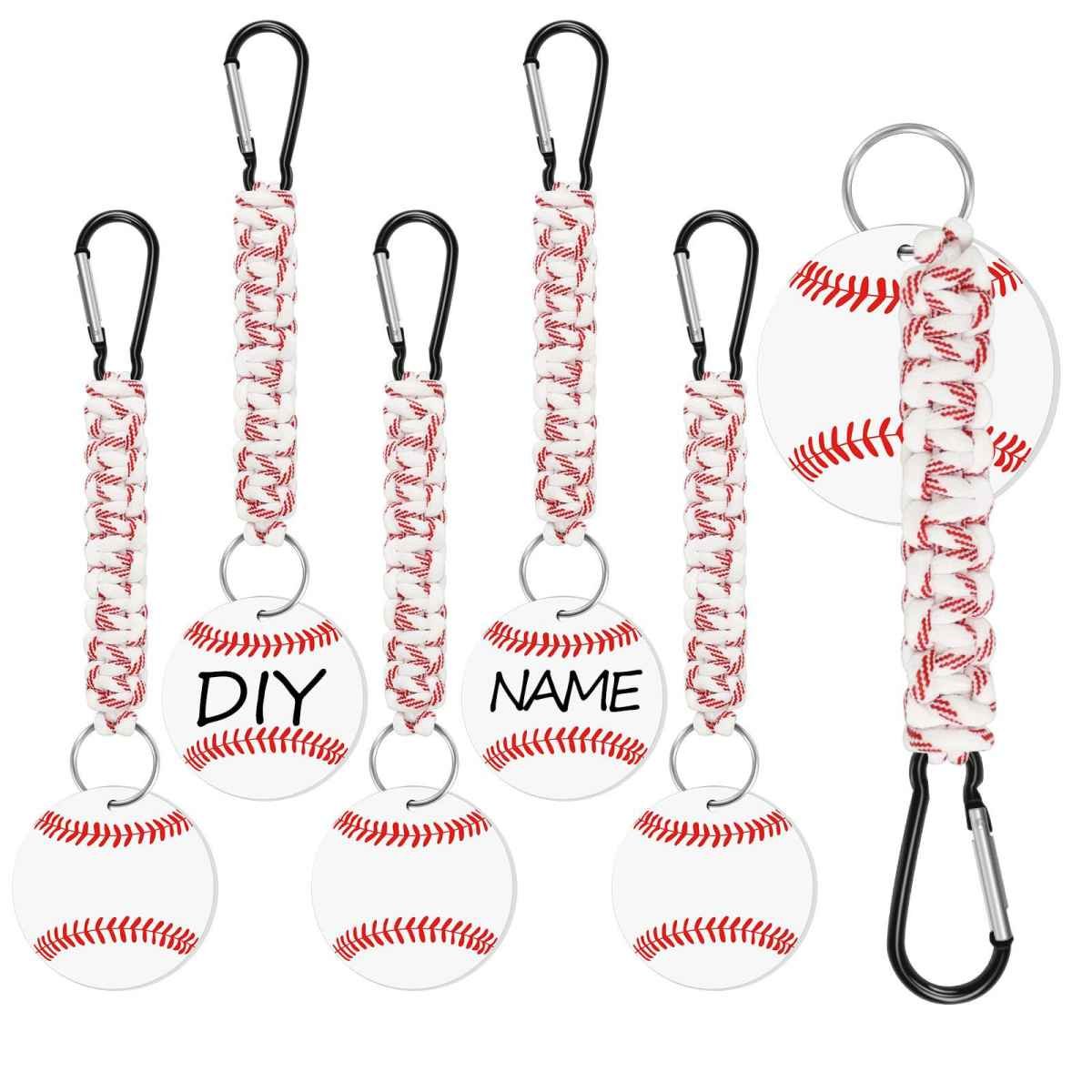 White DIY Baseball Keychain – Acrylic Ball Pendant with Nylon Rope, 2-Pack