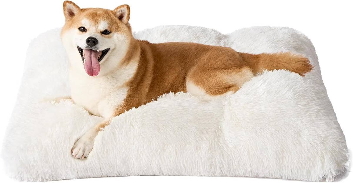 Luxury Long Plush Pet Bed Mat Faux Fur Crate Pad 125x85cm Creamy White XXXL Soft Warm Cushion for Giant Breeds