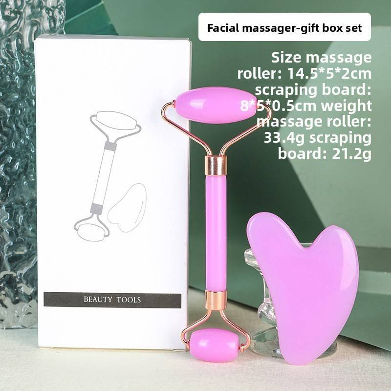 Purple Dual-Head Resin Facial Roller and Heart-Shaped Gua Sha Set for Home SPA Skincare and Face Neck Massage