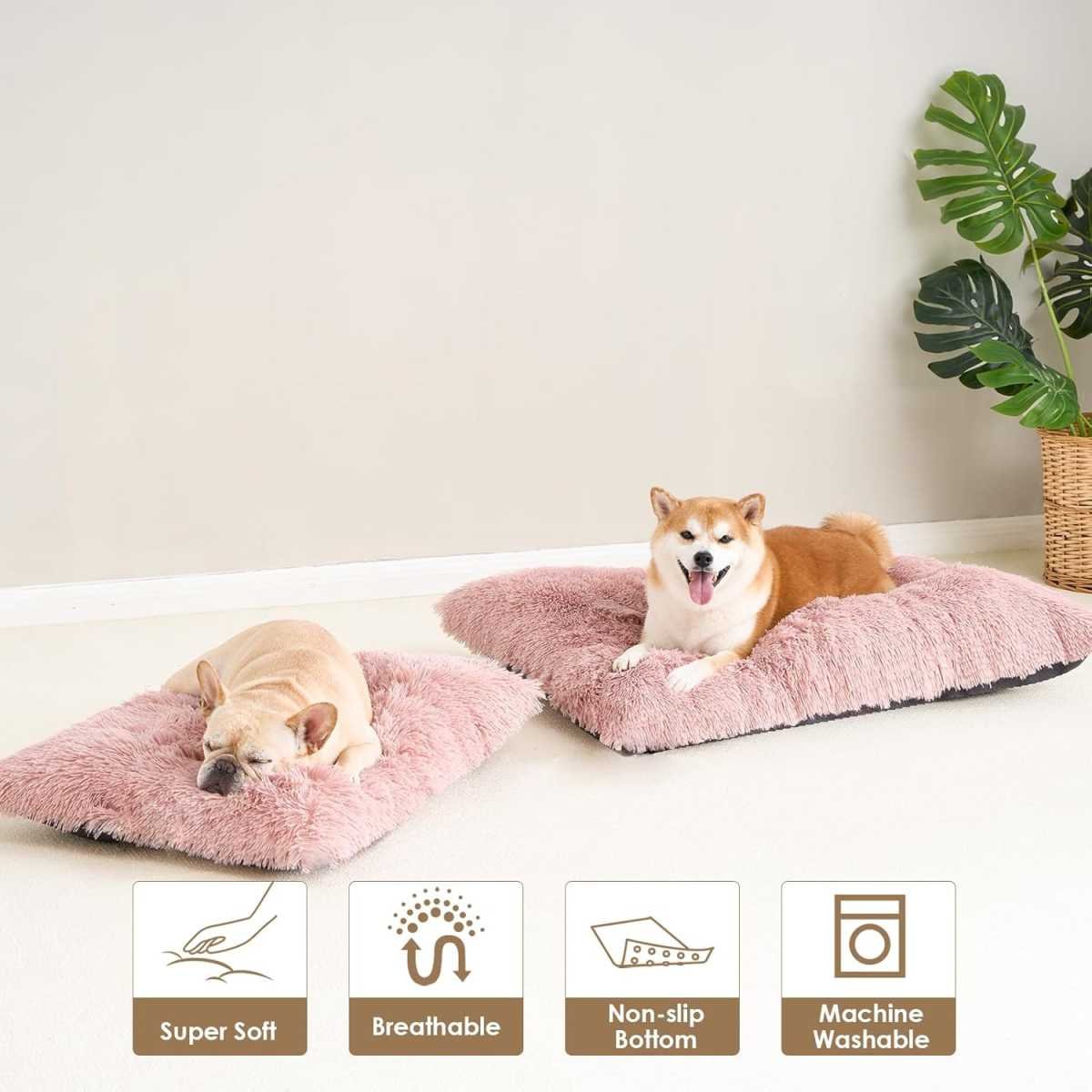 Luxury Long Plush Pet Bed Mat Faux Fur Crate Pad 95x65cm Dark Grey Soft Warm Cushion for Large Dogs