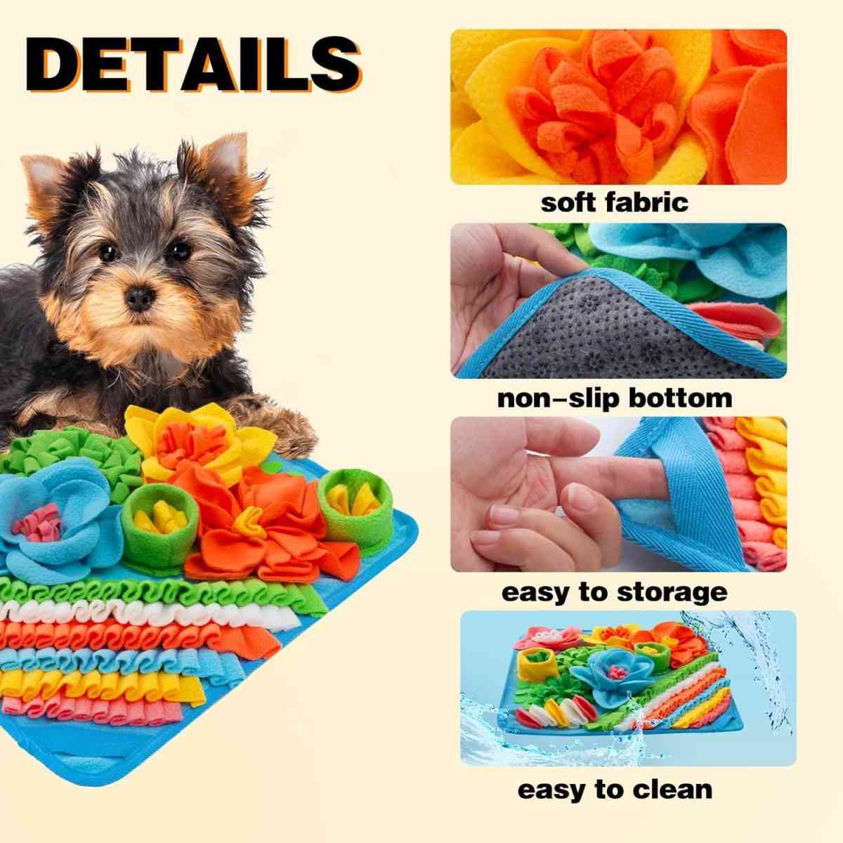 Brown 50X50CM Interactive Fleece Dog Sniffing Mat & Slow Feeder - Stress Relief IQ Training Scent Foraging Blanket for Indoor Cats and Dogs
