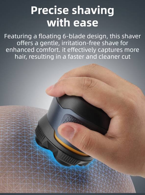 Black Men's 6D Magnetic Rotary Head Shaver for Wet/Dry Use - Professional Electric Bald Head Shaver & Beard Trimmer (Model 610)