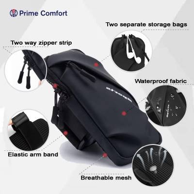 Universal Running Phone Arm Band – Waterproof, Dual Pocket, Adjustable Strap, Breathable Mesh, Fits Phones Up to 6.7 Inches, Crossbody & Waist Clip (Red)