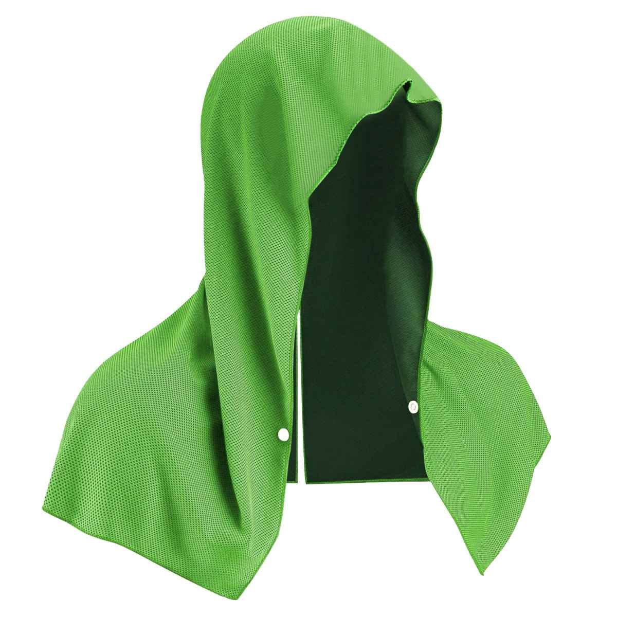Green Instant Cooling Hooded Towel U-Shaped Sun Protection Quick Dry Scarf with Carabiner Pouch for Local Outdoor Sports and Gym Workouts