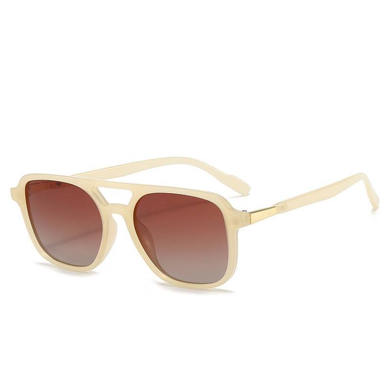 Beige Retro Double Bridge Square Frame Polarized Sunglasses - Driving Sun Protection Eyewear