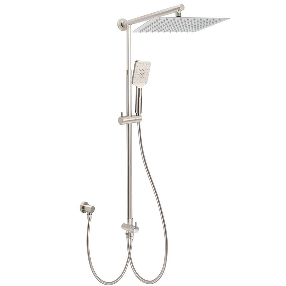 Brushed Nickel 2in1 Square 12" Thin Rainfall Head Shower 3 Modes Handheld Sliding Rail Arm Set