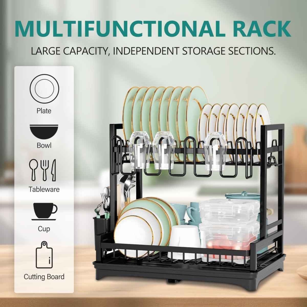 CARLA HOME Dish Drying Rack 2-Tier Kitchen Drainer with Drainboard