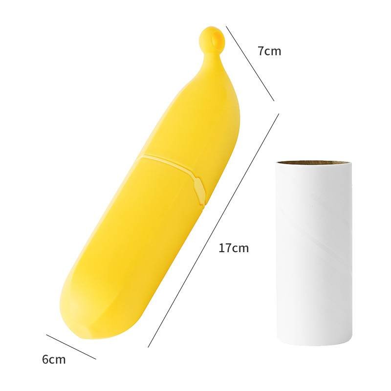 Yellow Multifunctional Banana-Shaped Lint Remover – Portable Sticky Hair Cleaner with 6 Replaceable Rolls