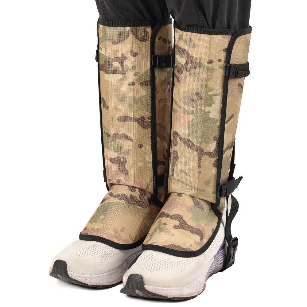 Camouflage khaki Outdoor Waterproof Leg Gaiters - Anti-Snake Bite & Scratch Protection Boot Covers - Breathable Nylon Oxford Leg Guards for Hiking Camping