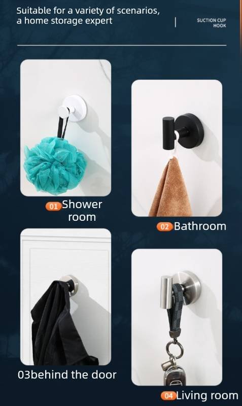 Matte Black T-Bar Suction Cup Hook Stainless Steel Vacuum Wall Hanger No Drill Robe Towel Holder for Bathroom Kitchen - Heavy Duty