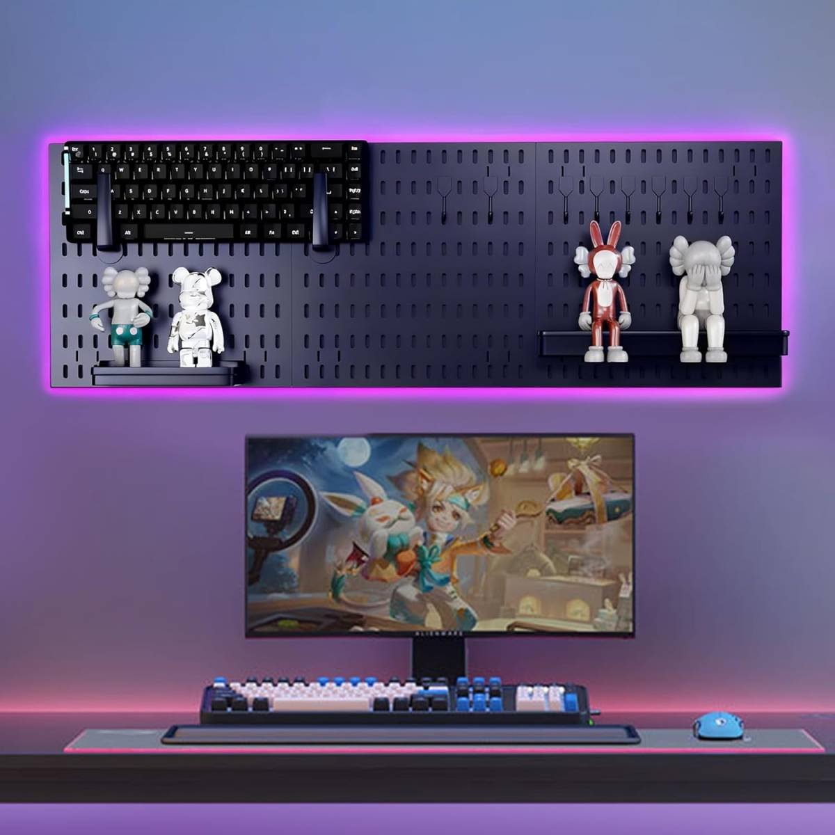 CARLA HOME Pegboard Wall Organizer Kit with 3 Modular Black Panels & 17 Accessories for Gaming, Office & Craft Storage