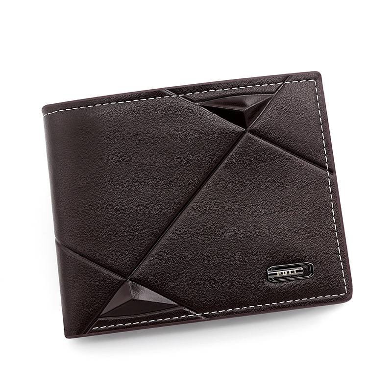 Dark Brown Men's PU Leather Bifold Wallet - Slim Short Design with Zipper Coin Pocket - Multi Card Slots and ID Window for Everyday Use