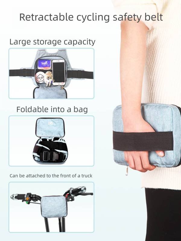 Children Motorcycle Safety Harness for Electric Bike Adjustable Kids Security Strap with Storage Bag Grey Anti-Fall Protection Gear Front and Rear Use