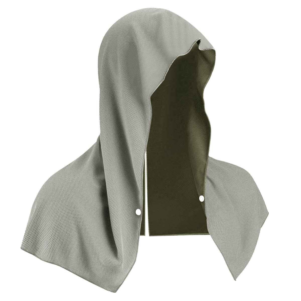 Grey Instant Cooling Hooded Towel U-Shaped Sun Protection Quick Dry Scarf with Carabiner Pouch for Local Outdoor Sports and Gym Workouts