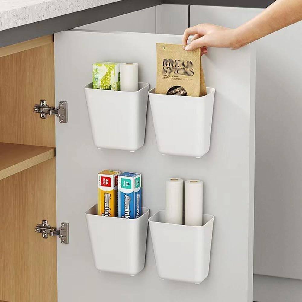 CARLA HOME 4-Pack Self-Adhesive Wall Storage Box for Cabinet Doors, Kitchen, Bathroom & Office 