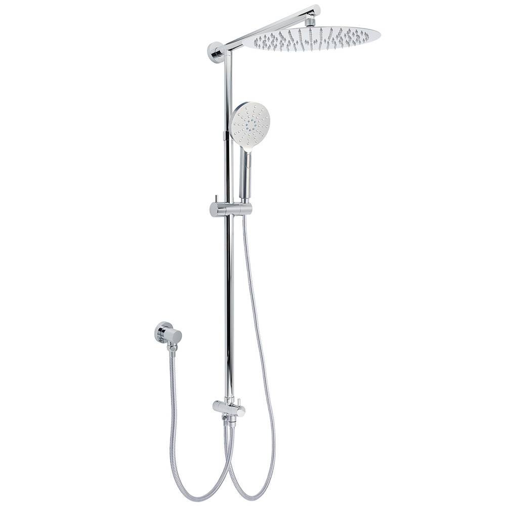 WELS Chrome Round Large 12" Rain Shower Head 3 Modes Handheld Wall Arm Rail 2in1 Set