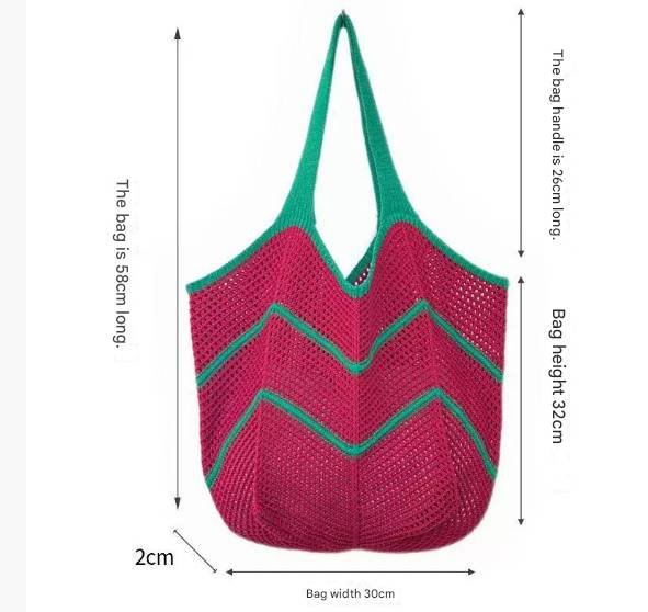 Coffee Bohemian Chic Knit Tote Bag | Large Capacity Chevron Weave Shoulder Bag | Fashionable Casual Mesh Carryall