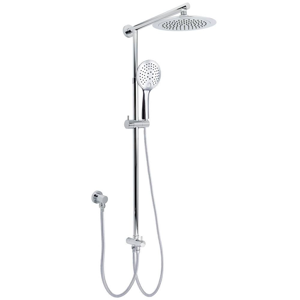 WELS Chrome 9" Rainfall Dual Shower Head & Handheld Sliding Rail Wall Arm Round Set