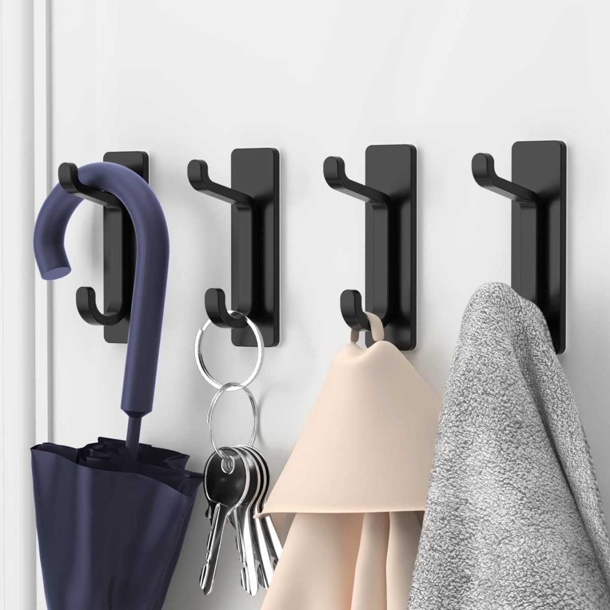 White Towel Hooks - Set of 6 - Self-Adhesive Wall Hooks - No Drilling Required - For Bathroom & Kitchen