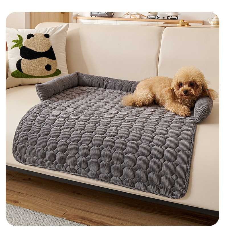 Dark Grey Pet Sofa Protector & Calming Bolster Bed with Diamond Lattice - 75x75CM Thickened Non Slip Furniture Cover for Cats & Dogs