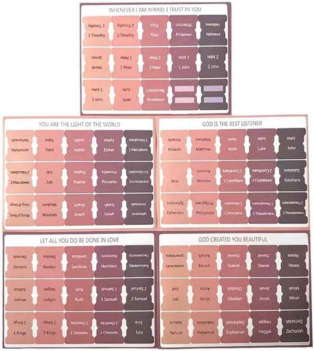 Bible Tab Stickers Self-Adhesive - Tabs Paper - Accessories - Bible Study - English Version - Easy to Read and Use Bible Journaling - Pink-Gray - 75 Laminated Bible Tabs