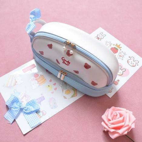 Blue Large Capacity Double Layer Pencil Case Waterproof PU Leather Stationery Organizer for Australian Students and Office Use High Capacity Makeup Bag