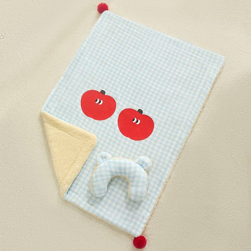 Plaid Apple Premium Soft Fleece Dog Bed Quilt & Pillow Set (M Size 60 x 40 CM) - All-Season Reversible Warm Cat Nap Pad