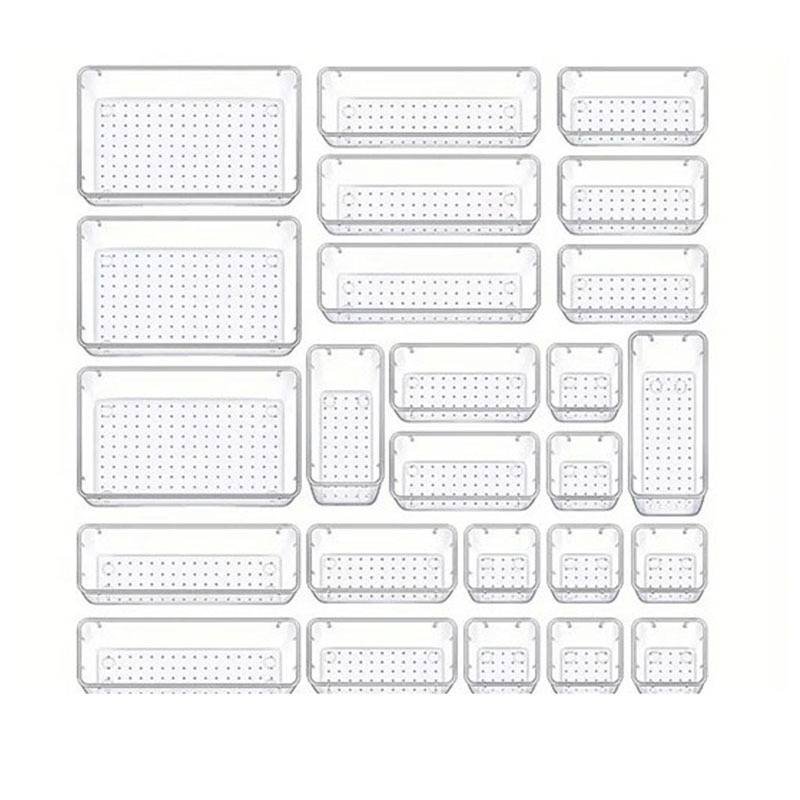 25PCS Transparent Stackable Organizer Set - 4-Size Versatile Desktop & Drawer Divider