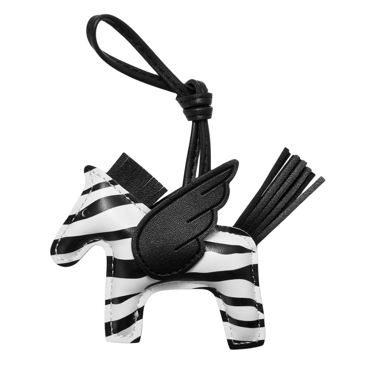 Black and White PU Leather Pegasus Keychain – Cute Flying Horse Pendant with Wings and Rope, 3-Pack