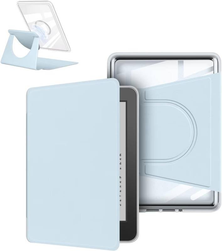 360° Rotating & Detachable Magnetic Case for 6.8" Kindle Paperwhite 11th Generation (2021)  – Auto Wake/Sleep, Hands-Free Stand, Clear Back Cover(Light blue)